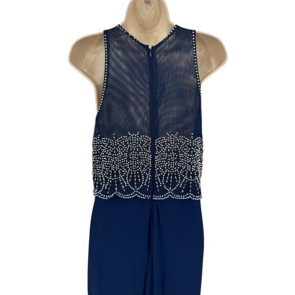 Cachet Navy Sleeveless Gown With Beaded Bodice Floor Length Prom Evening 12 - Picture 6 of 7